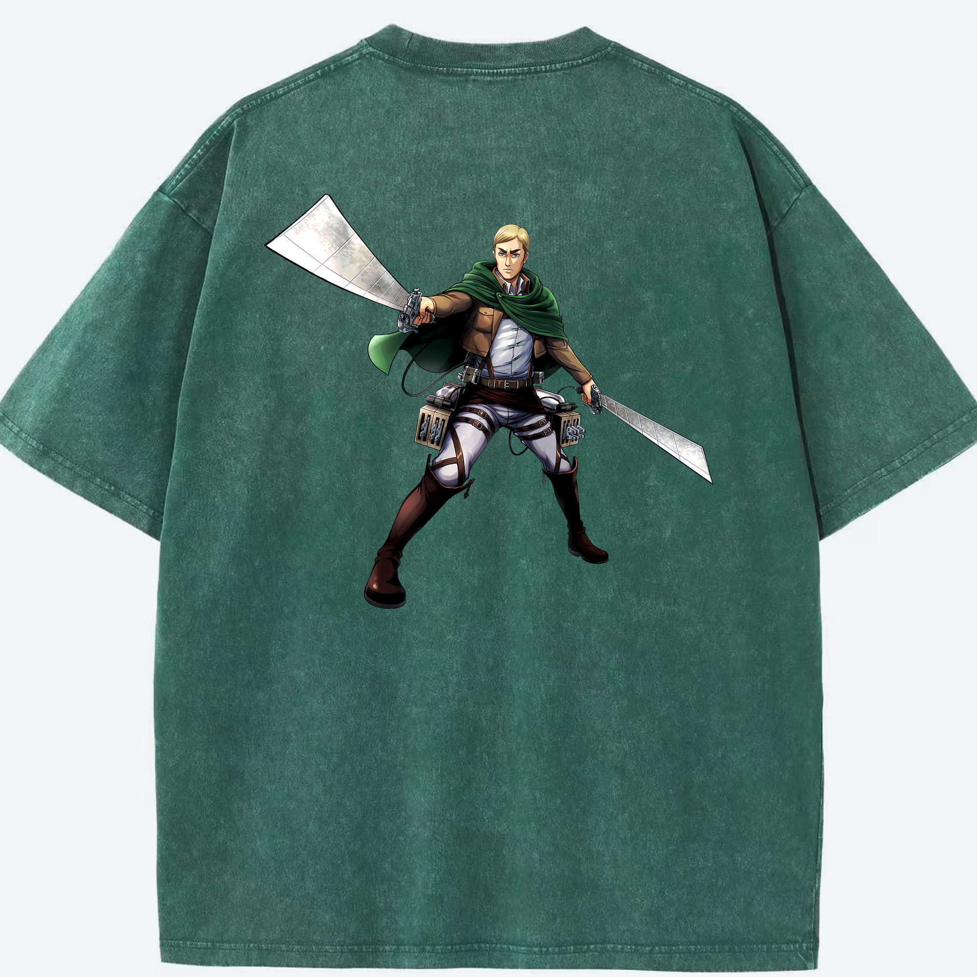 （画像用） 進撃の巨人 エルヴィン・スミス Attack on Titan Erwin Smith 綿100% ヴィンテージ風 半袖Tシャツ（背面プリント）